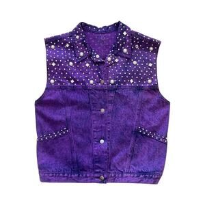 Purple Fringe Rhinestone Vintage Tony Alamo of Nashville 80s Denim Vest